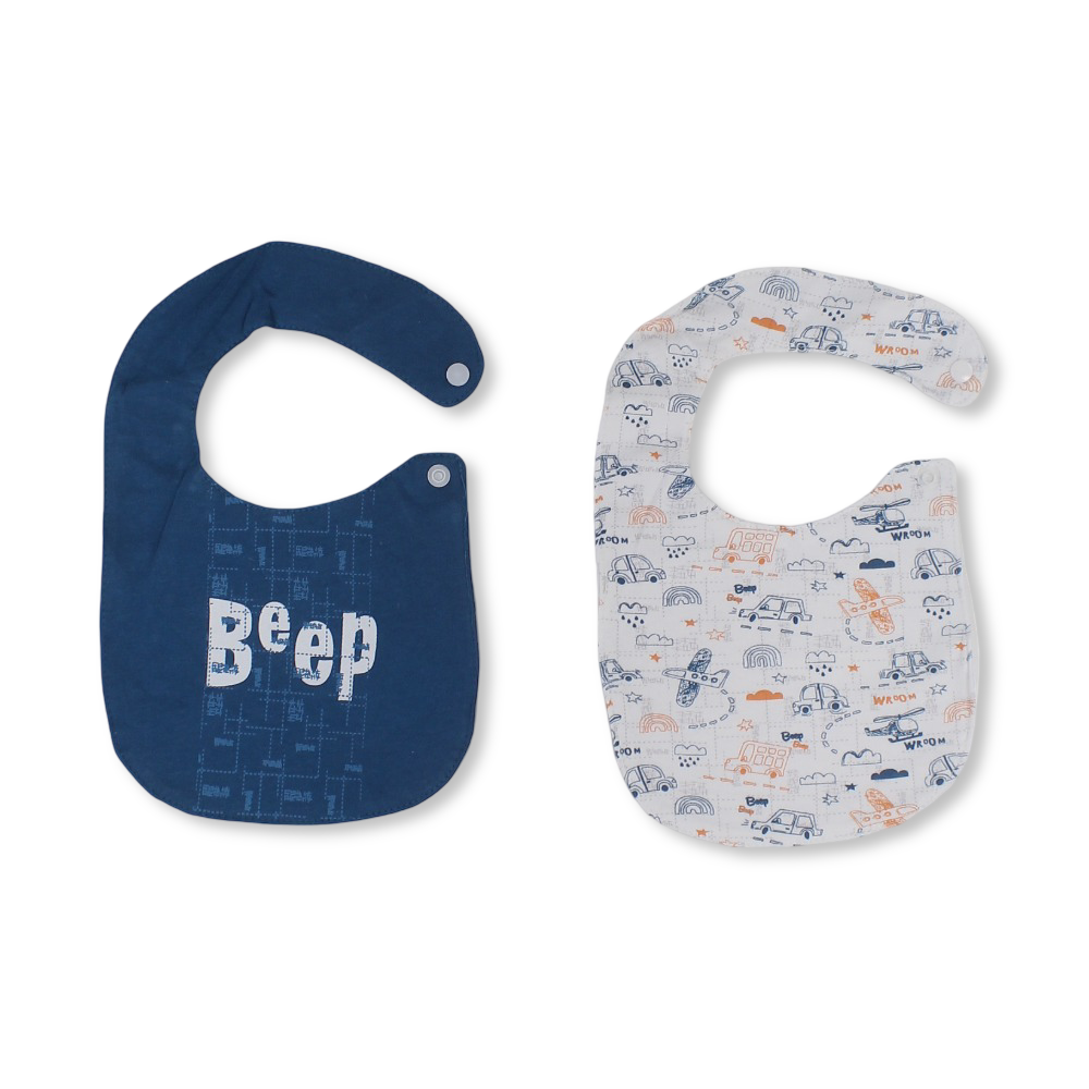 Cotton Baby Bib – Janzary + Off-White with Beep Print