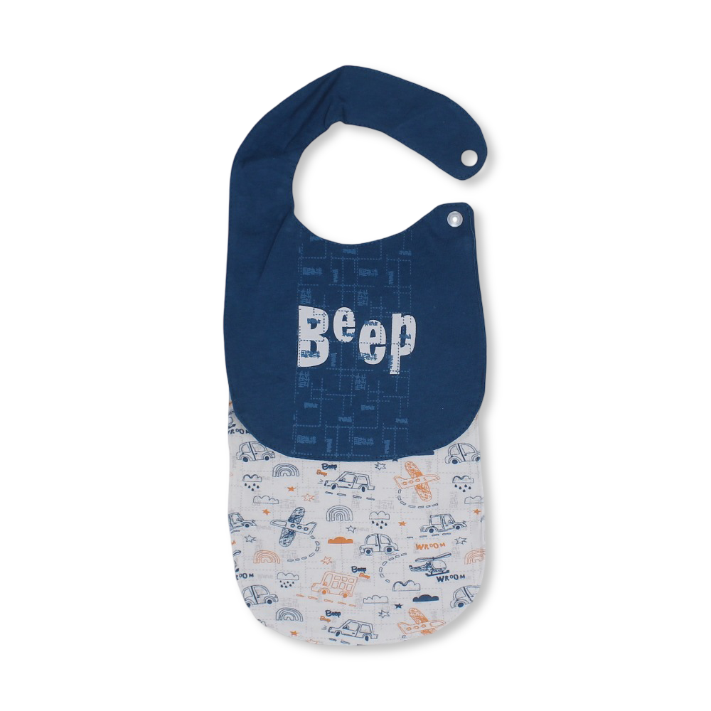 Cotton Baby Bib – Janzary + Off-White with Beep Print