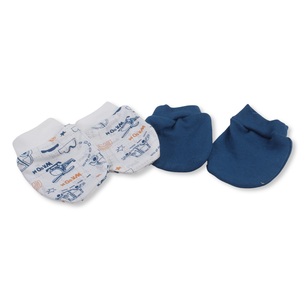Baby Boys Cotton Hand Mittens – Off-White & Janzary with Cars Print