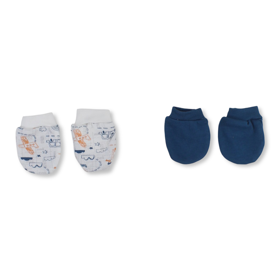 Baby Boys Cotton Hand Mittens – Off-White & Janzary with Cars Print