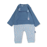 Baby Boys Cotton Footless Onesie Baby Blue with "Maritime Day" Design