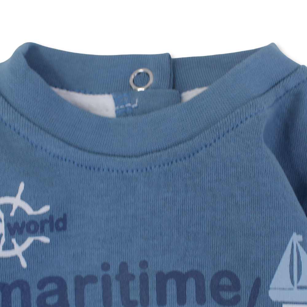 Baby Boys Cotton Footless Onesie Baby Blue with "Maritime Day" Design
