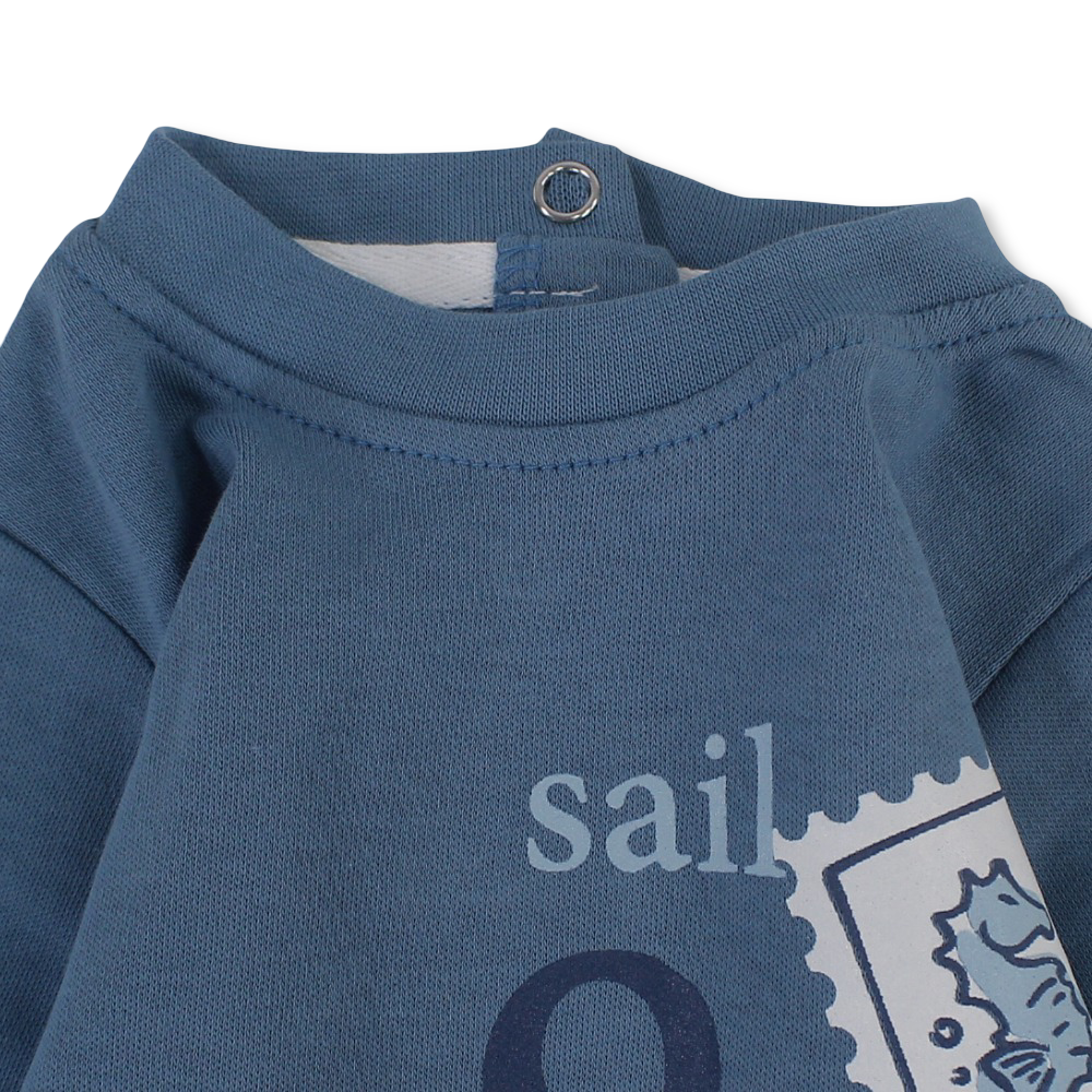 Baby Boys Cotton Baby Footie – Baby Blue with "Sail & Sea" Design