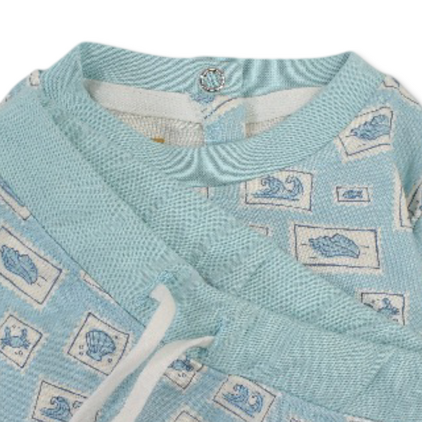 Baby Boys Cotton Pajama – Aqua with "Sail and Sea" Embroidery