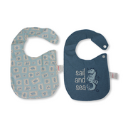 Cotton Bib – Baby Blue + Aqua with "Sail and Sea" Print