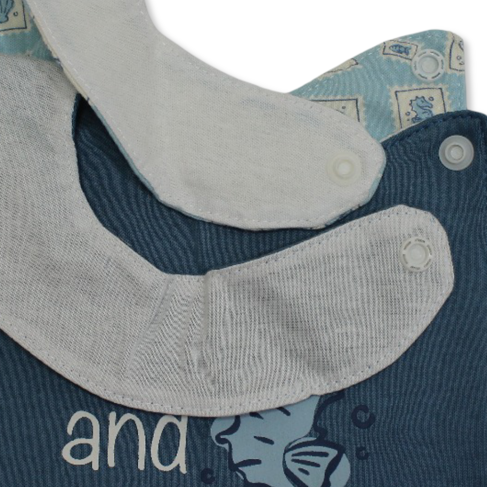 Cotton Bib – Baby Blue + Aqua with "Sail and Sea" Print