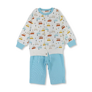 Baby Boys Cotton Pajama – Off-White with Cars Print