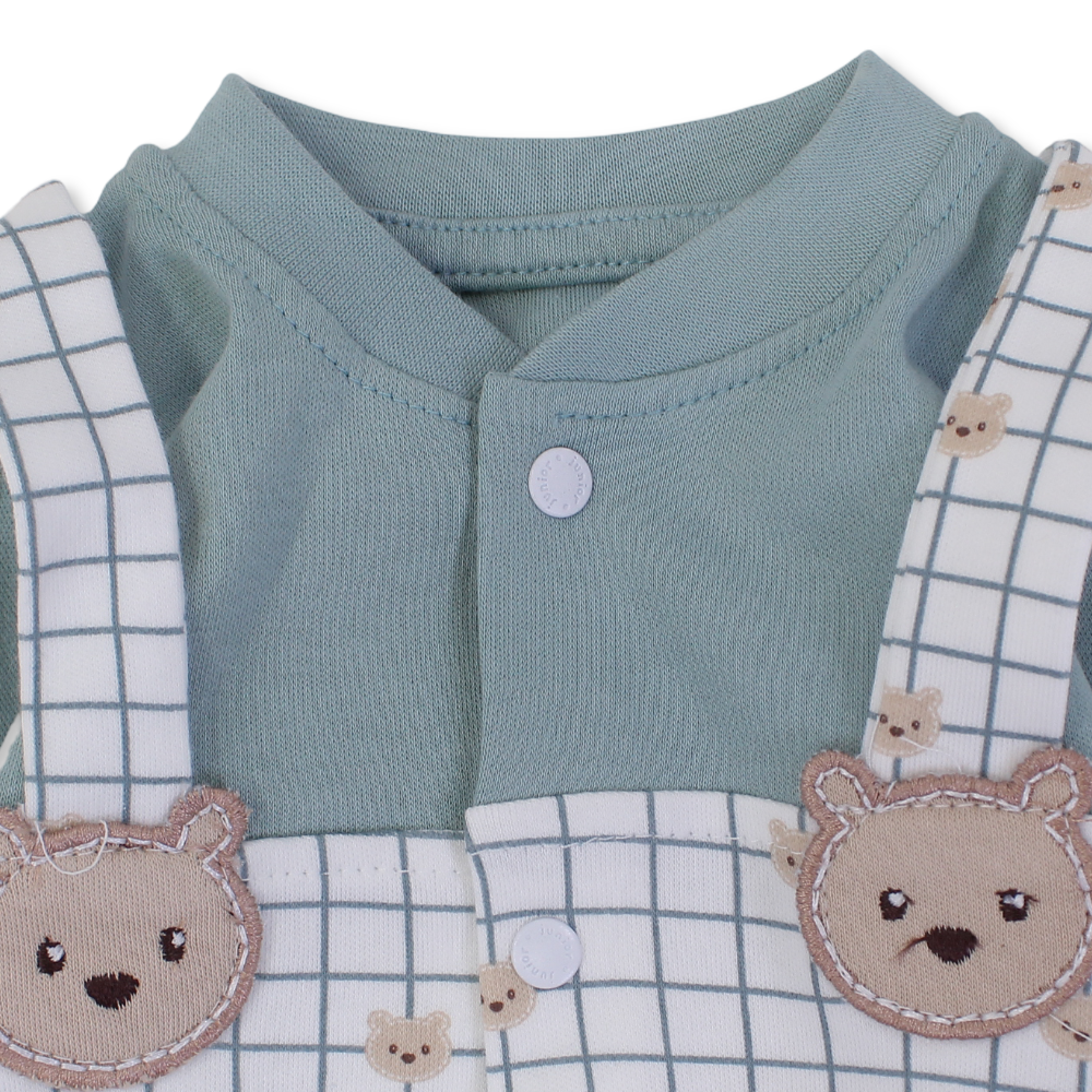 Baby Boys Cotton Baby Footie – Mint*Off-White with Bears Design