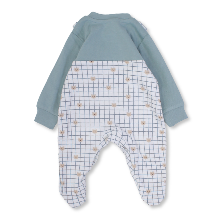 Baby Boys Cotton Baby Footie – Mint*Off-White with Bears Design