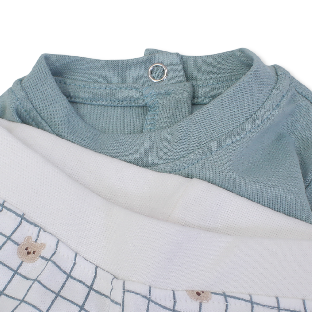 Baby Boys Cotton Pajama – Mint*Off-White with Hello Bear Design