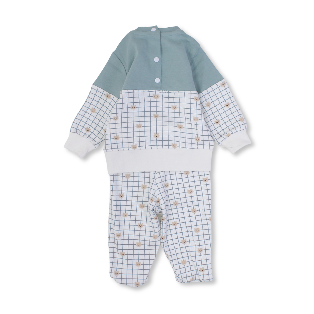 Baby Boys Cotton Pajama – Mint*Off-White with Hello Bear Design