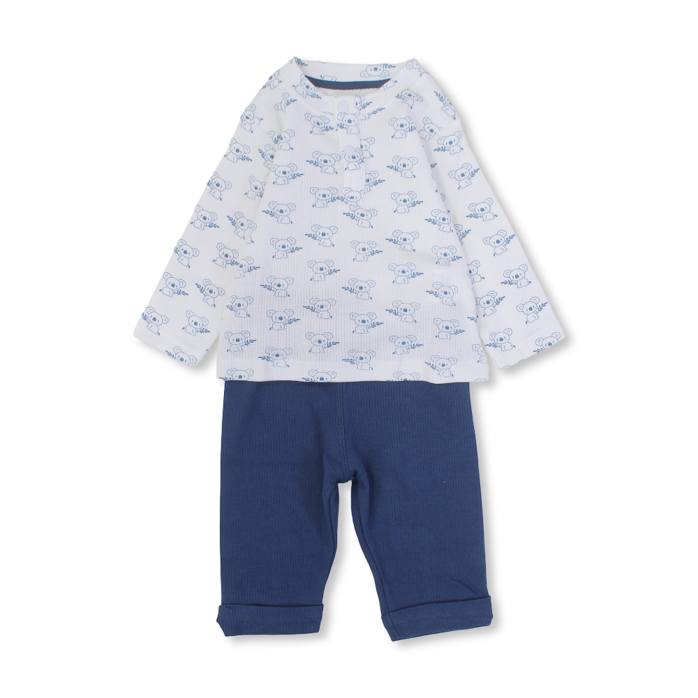 Baby Boys Cotton Pajama – Off-White with Koala Print