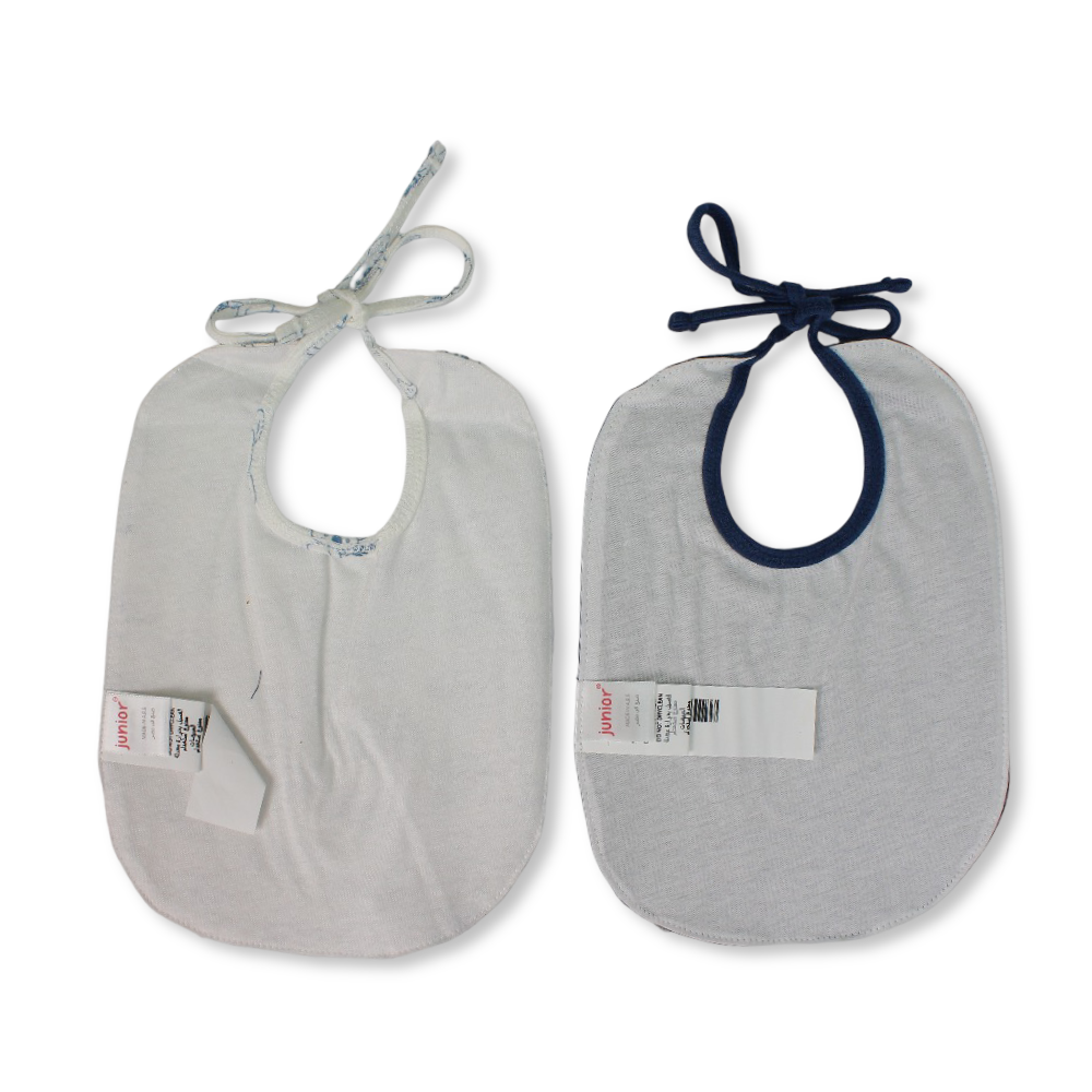 Cotton Bib – Navy & Off-White with "Hello Baby" Design