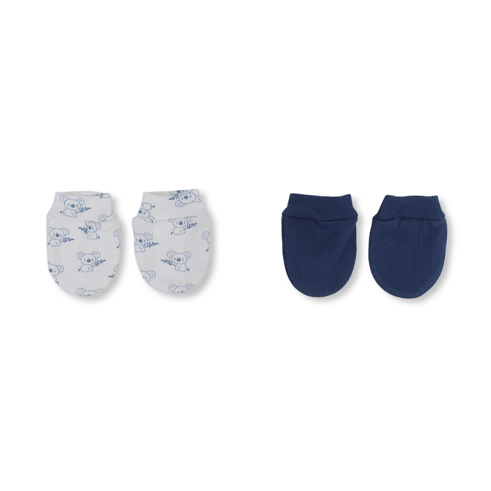 Baby Boys Cotton Hand Mittens – Indigo & Off-White with Koala Print