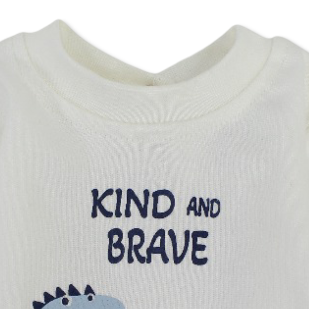 Baby Boys Cotton Baby Footie – Off-White with Dino Print