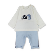 Baby Boys Cotton Pajama – Off-White with Let’s Roar Embroidery