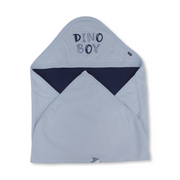 Cotton Baby Blanket – Baby Blue & Navy with "Dino Boy" Design