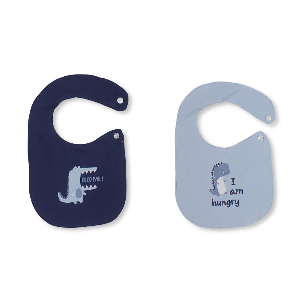 Cotton Baby Bib – Baby Blue & Navy with "Dino iam Hungry" Design