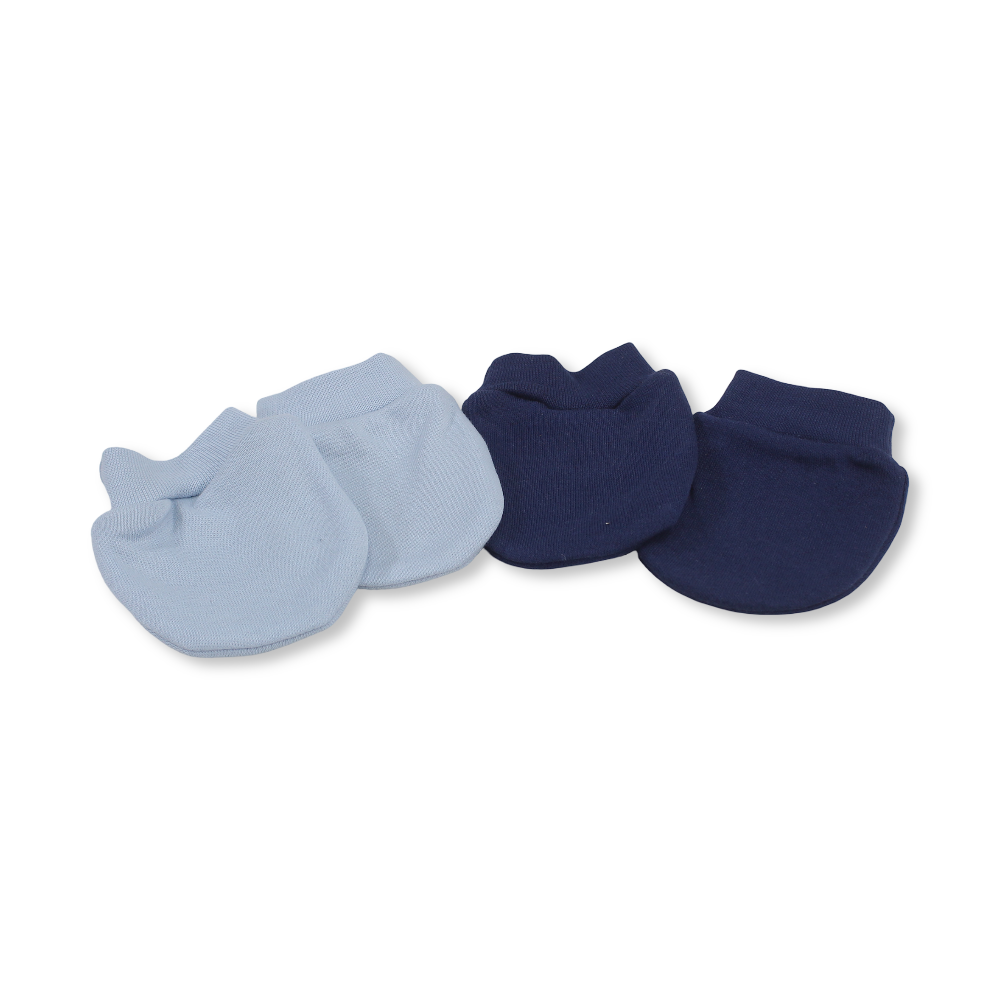 Baby Boys Cotton Hand Mittens – Navy & Baby Blue