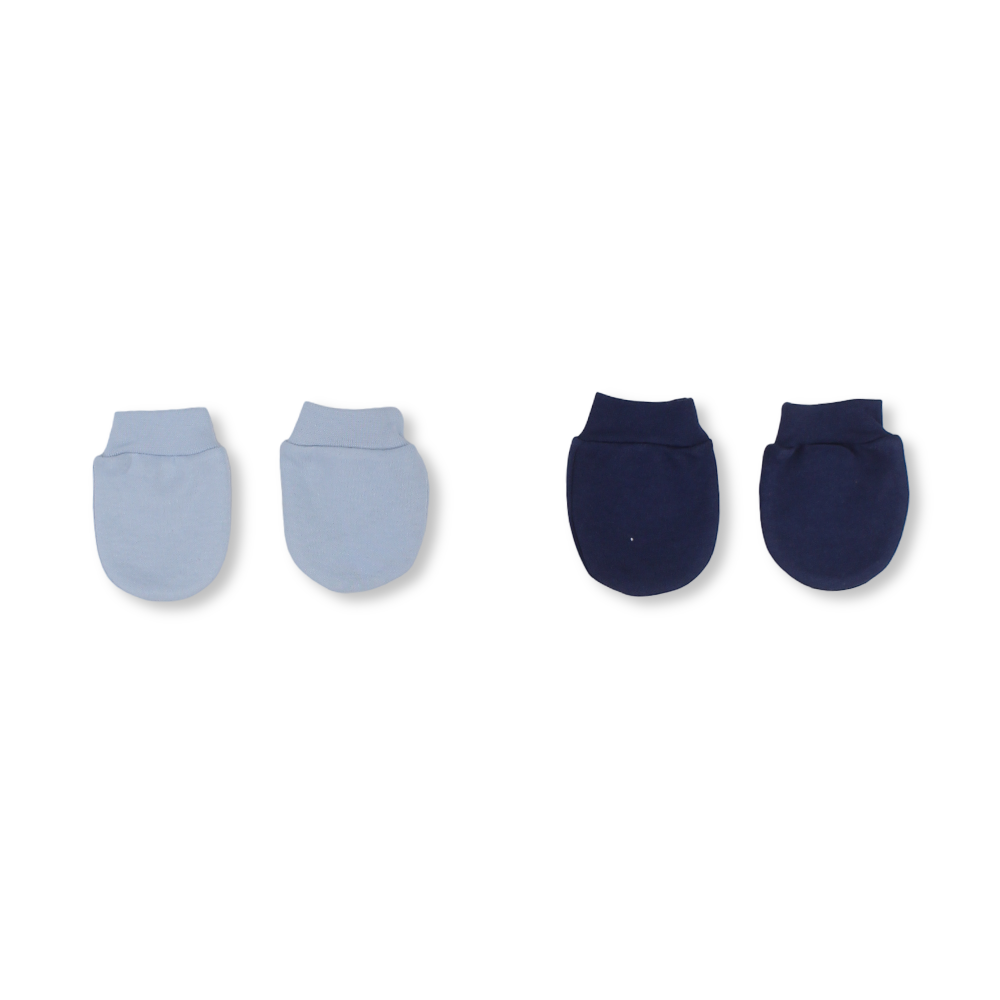Baby Boys Cotton Hand Mittens – Navy & Baby Blue