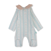 Baby Girls Cotton Baby Footie – Off-White with Striped Rose Print