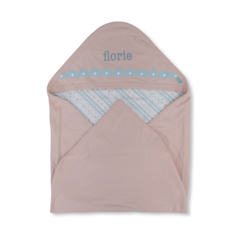 Cotton Baby Blanket – Salmon & Off-White with "Florie" Design