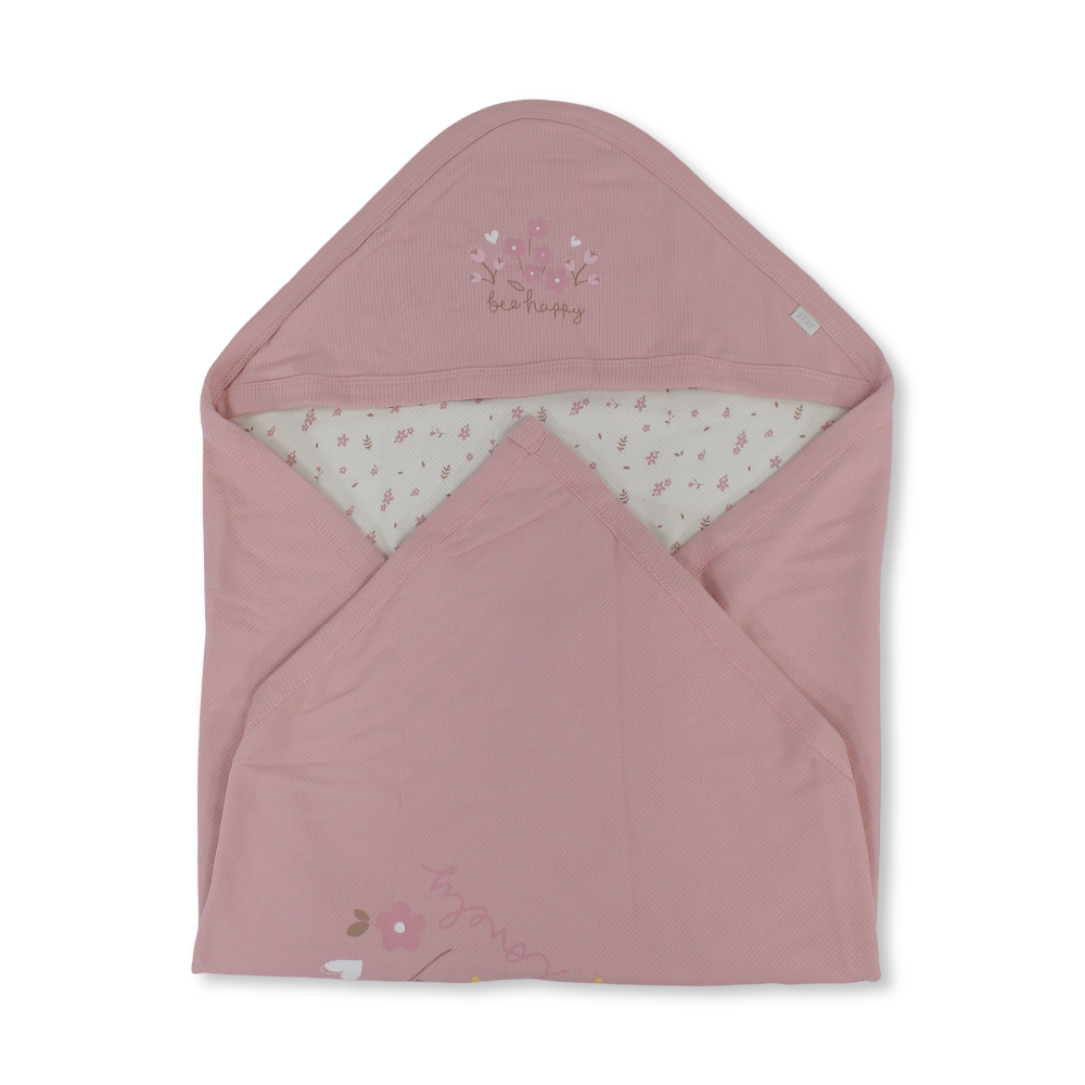 Cotton Baby Blanket – Salmon & Off-White with Flower Print