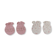 Baby Girls Cotton Hand Mittens – Salmon & Off-White with Flower Print