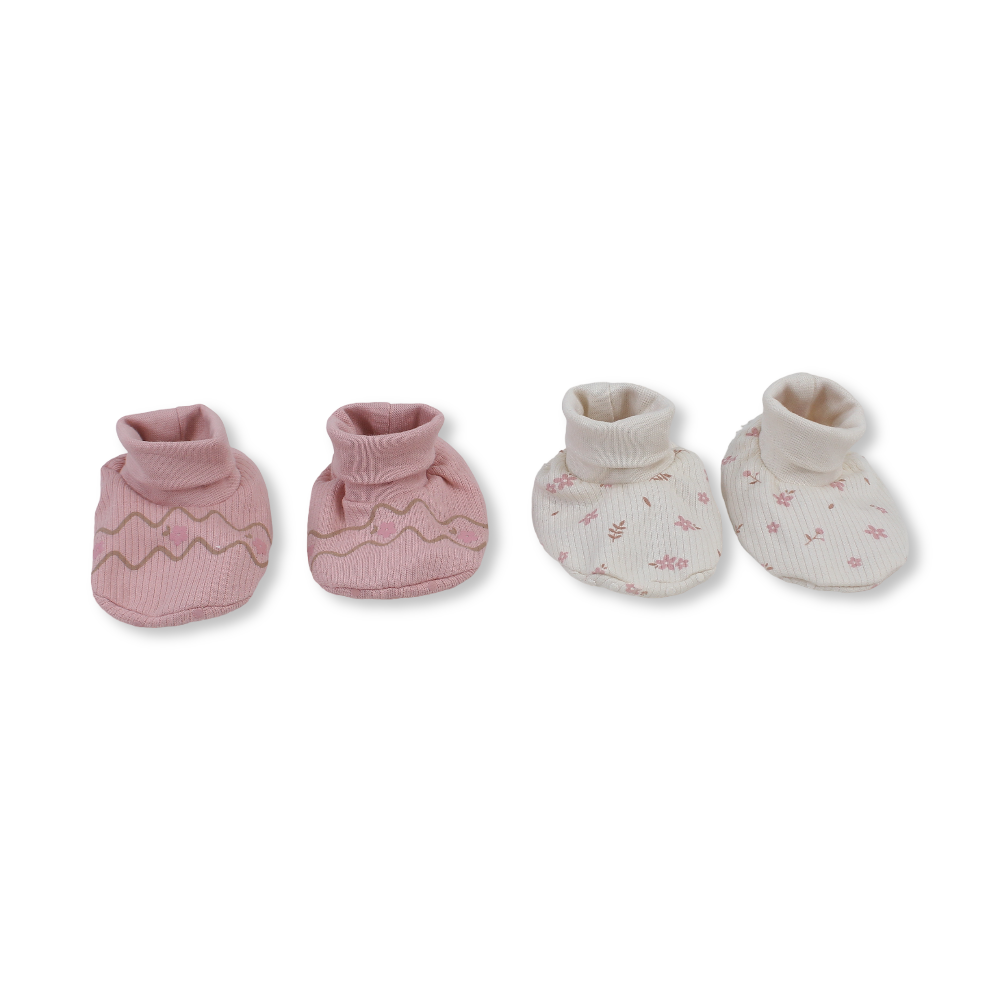 Baby Girls Cotton Footies – Salmon & Off-White with Flower Print
