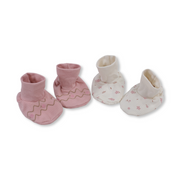 Baby Girls Cotton Footies – Salmon & Off-White with Flower Print