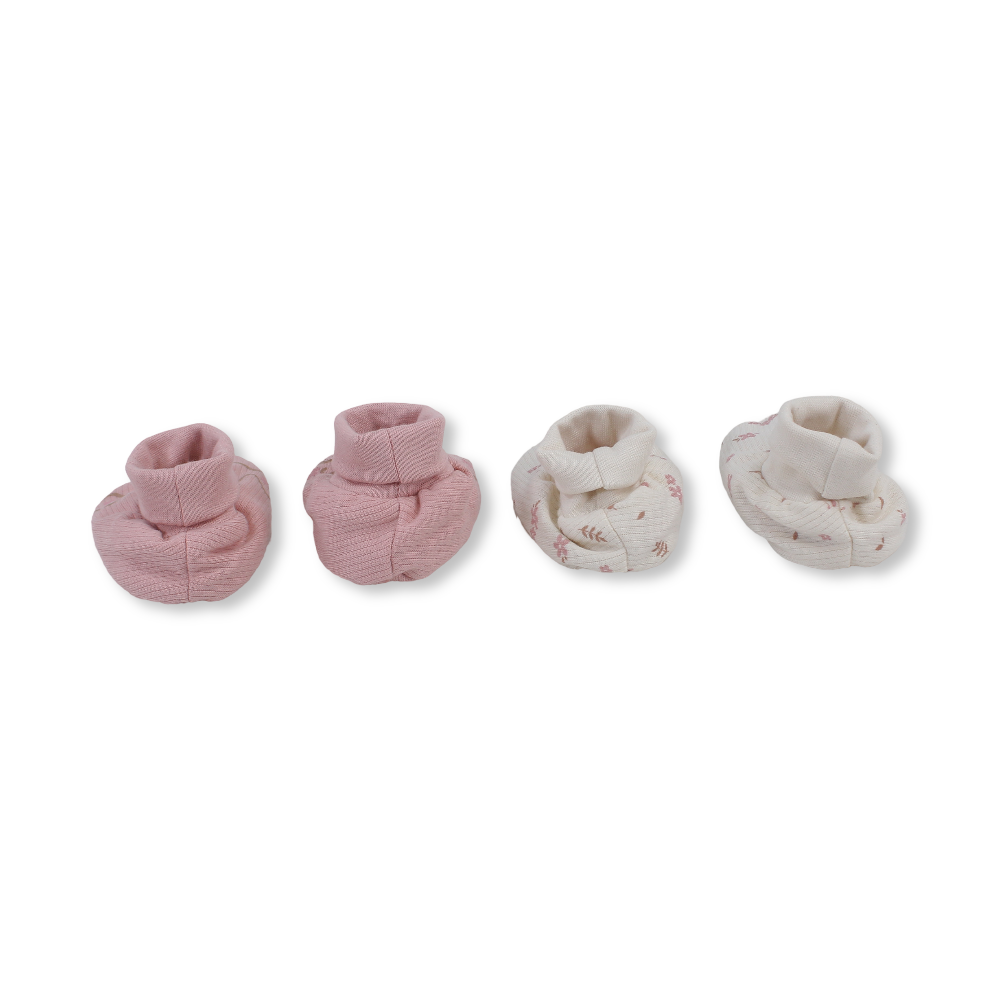 Baby Girls Cotton Footies – Salmon & Off-White with Flower Print