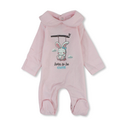 Baby Girls Cotton Baby Footie – Pink with Rabbit Print