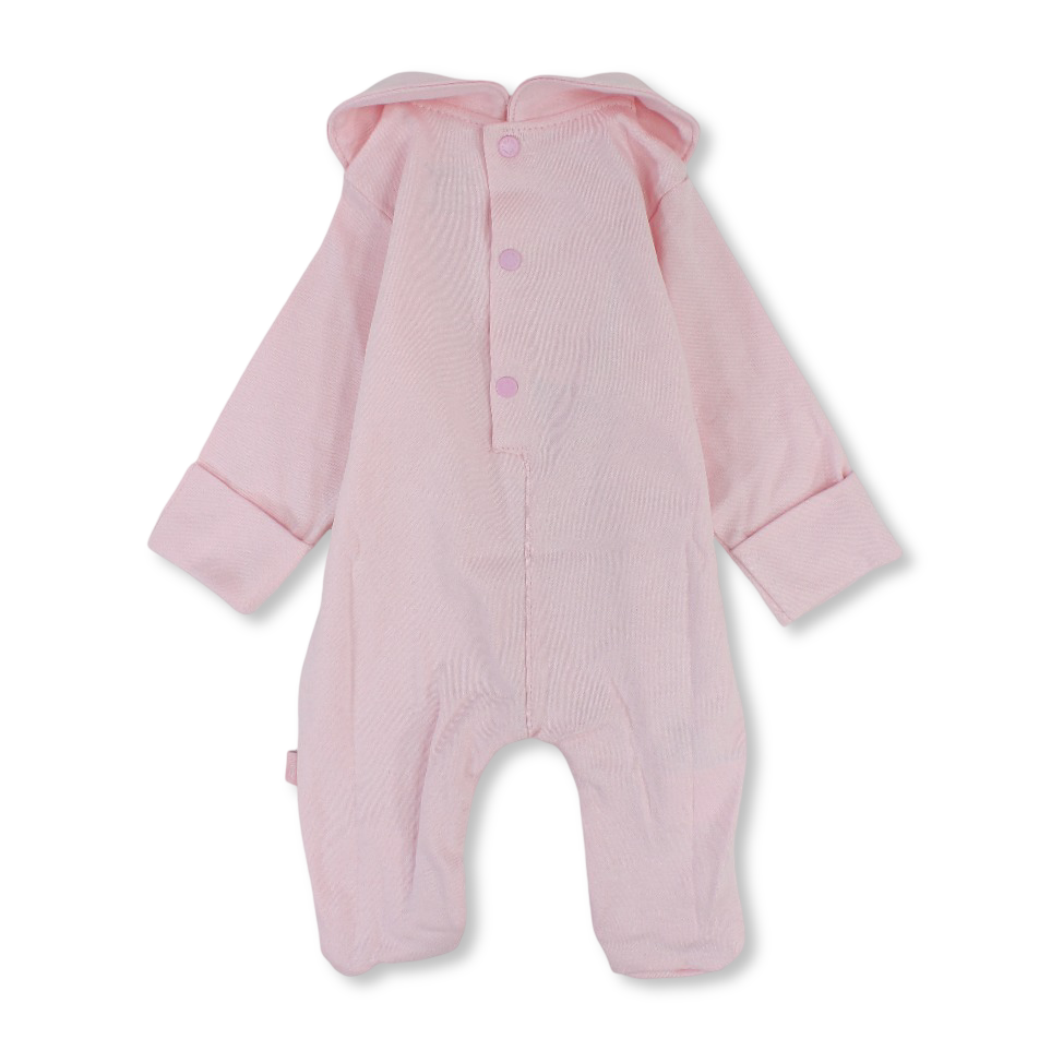 Baby Girls Cotton Baby Footie – Pink with Rabbit Print
