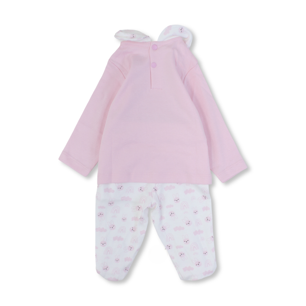 Baby Girls Cotton Pajama – Pink with Rabbit Print