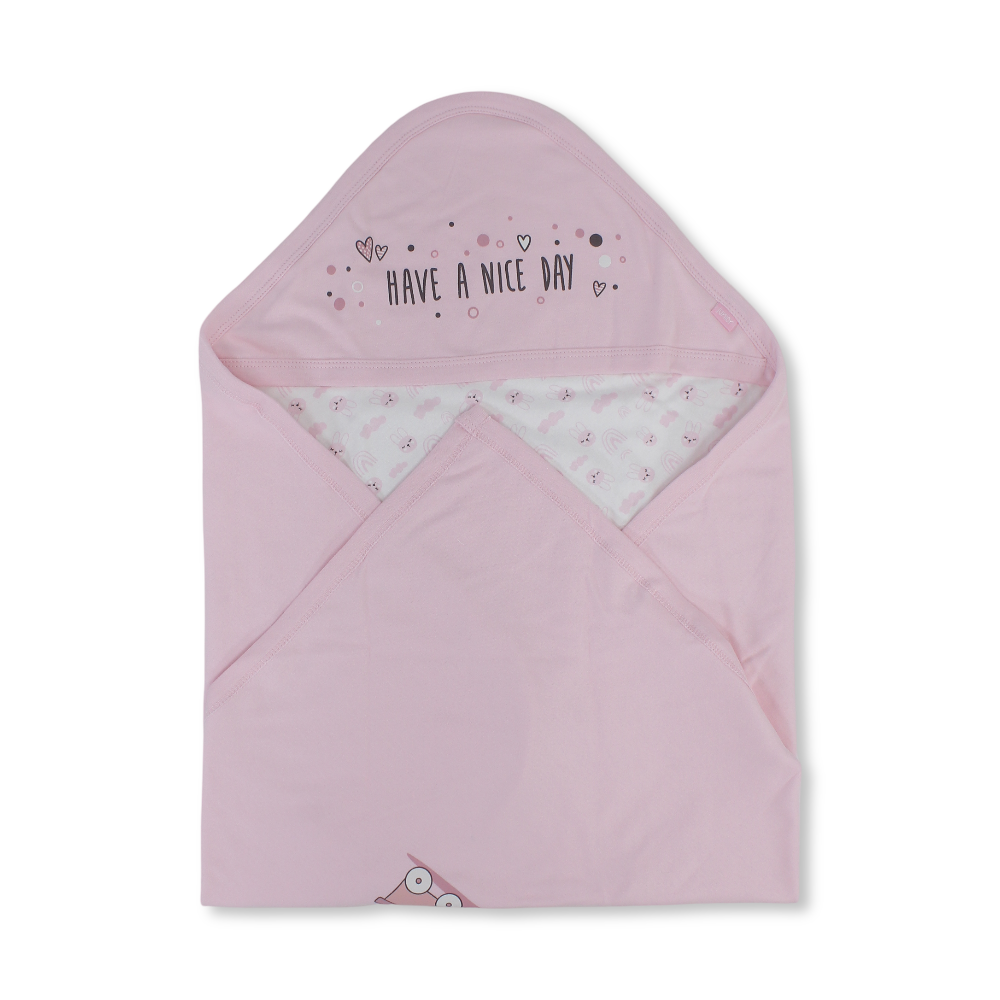 Cotton Baby Blanket – Pink & Off-White with "Have a Nice Day" Design