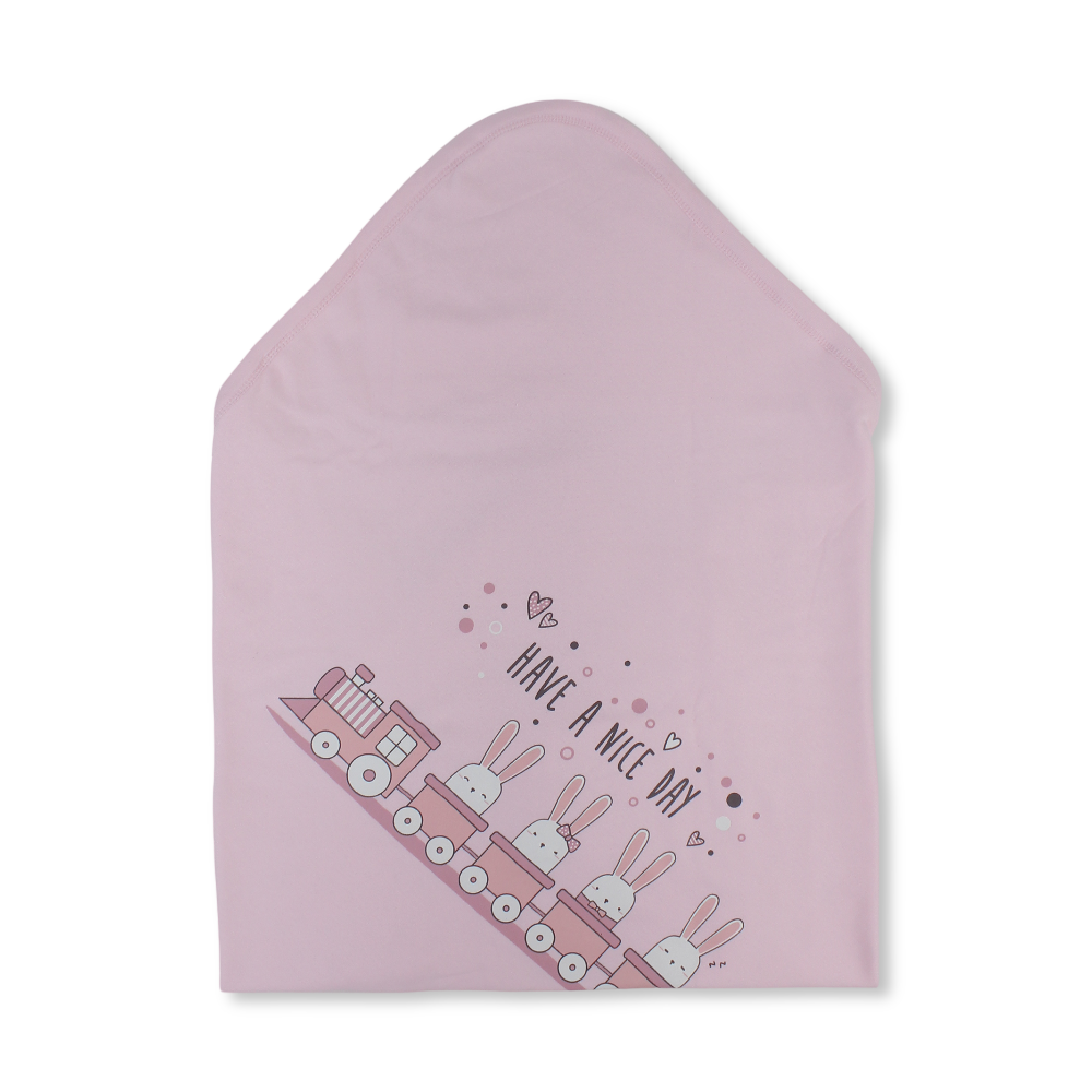 Cotton Baby Blanket – Pink & Off-White with "Have a Nice Day" Design