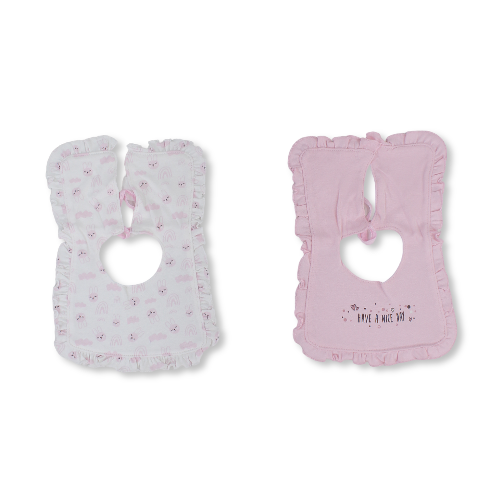 Cotton Baby Bib – Pink & Off-White with "Have a Nice Day" Design
