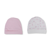 Baby Girls Cotton Beanie – Pink & Off-White with "Have a Nice Day" Design