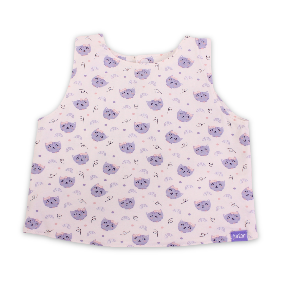 Cotton Baby Bib – Off-White with Cats Print