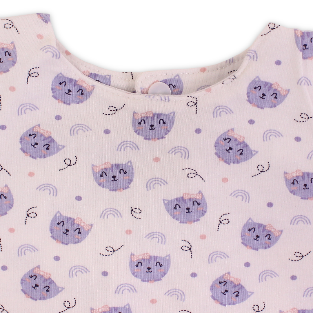 Cotton Baby Bib – Off-White with Cats Print