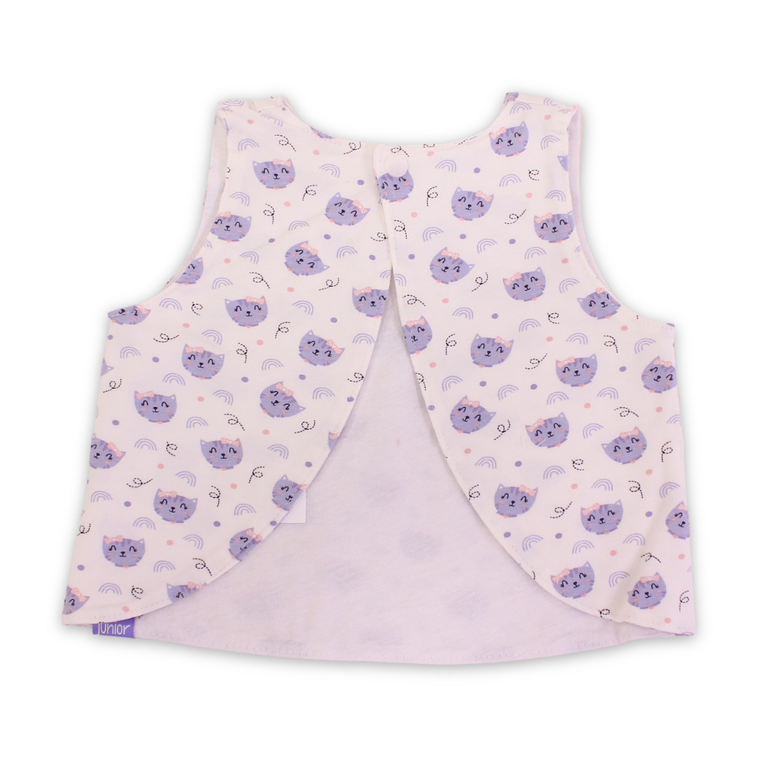 Cotton Baby Bib – Off-White with Cats Print