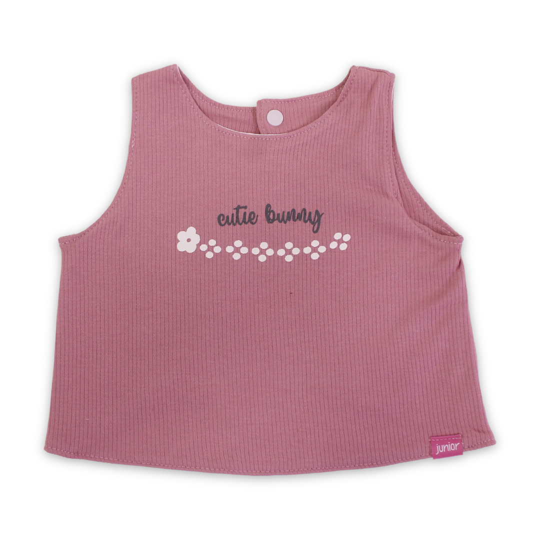 Cotton Baby Bib – Dusty Pink with "Cutie Bunny" Print