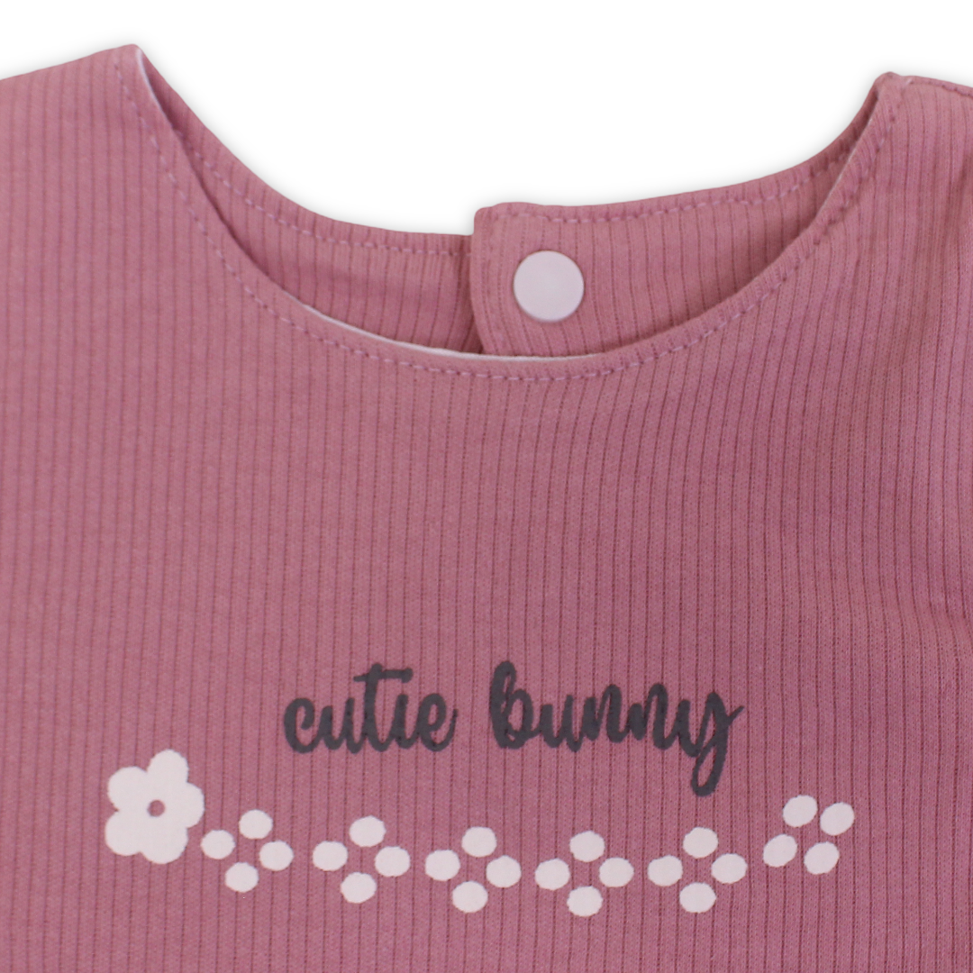 Cotton Baby Bib – Dusty Pink with "Cutie Bunny" Print