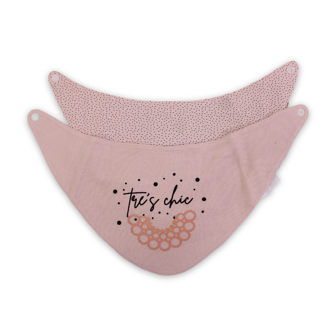 Cotton Baby Bib – Salmon with "Tres Chic" Print