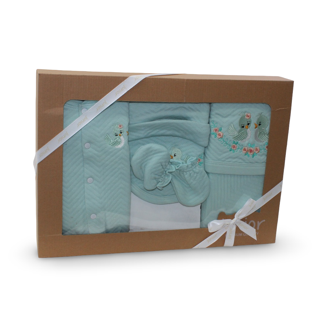Baby Girls Cotton Gift Clothes Box – Mint with Birds Embroidery - Clothing - Junior