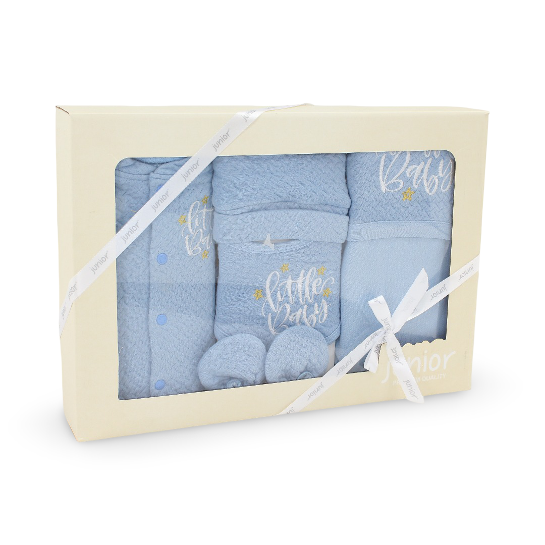 Unisex Baby Cotton Gift Clothes Box – Baby Blue with "Little Baby" Embroidery