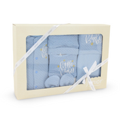 Unisex Baby Cotton Gift Clothes Box – Baby Blue with "Little Baby" Embroidery