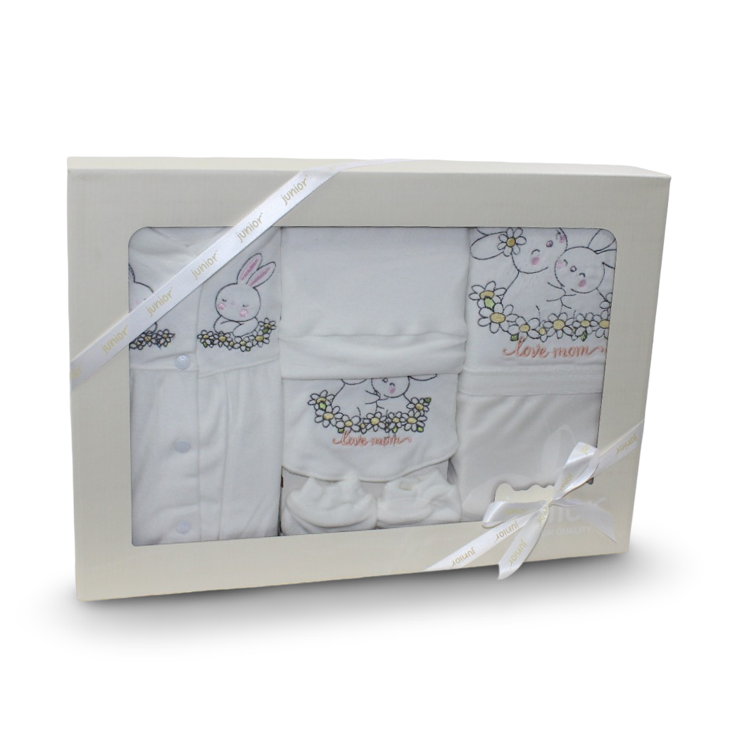 Baby Girls Gift Clothes Box – Off-White with "Love mom" Embroidery - Clothing - Junior