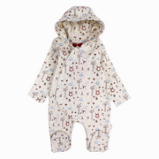Baby Boys Cotton Hooded Baby Footie - Beige with Animals Print