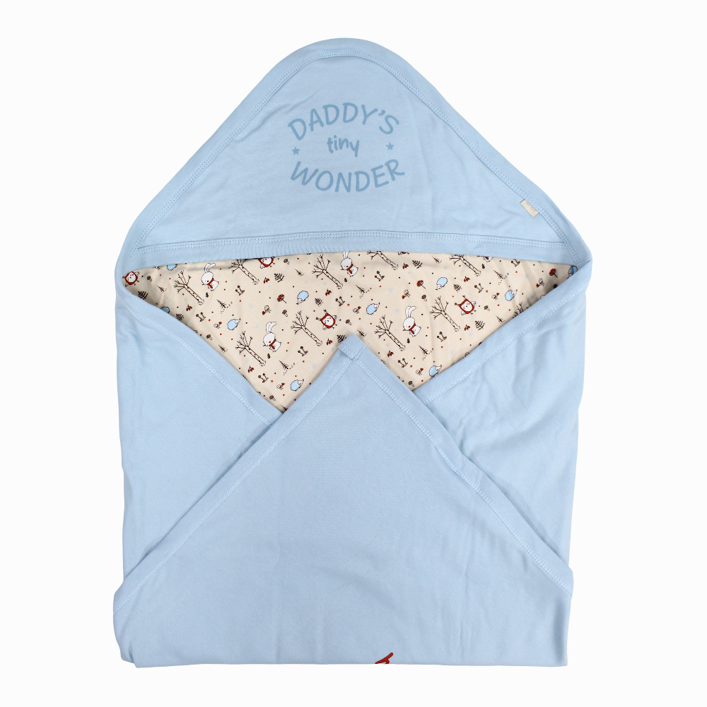 Cotton Baby Blanket –  Light Blue & Beige with “Daddy’s Tiny Wonder” Design